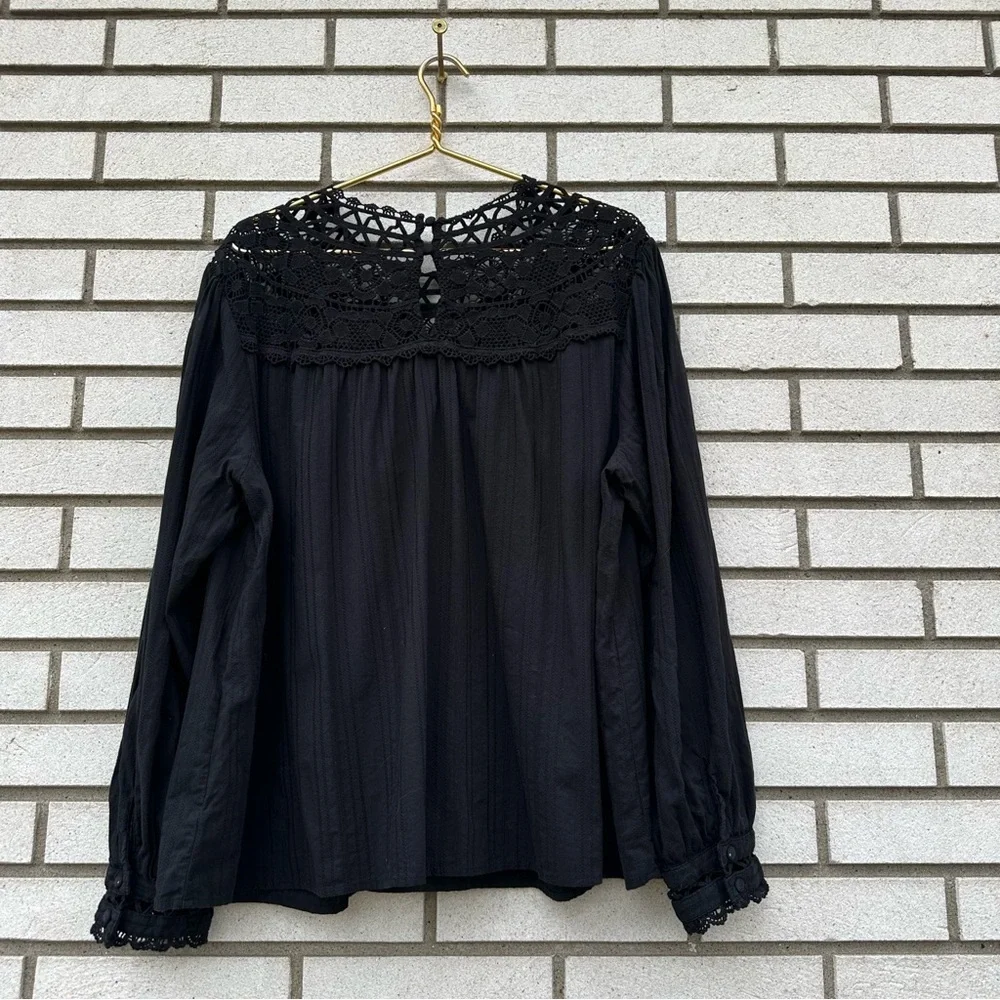 Torrid Black Cotton Lace Yoke Blouson Sleeve Peasant Boho Blouse 2X Coquette